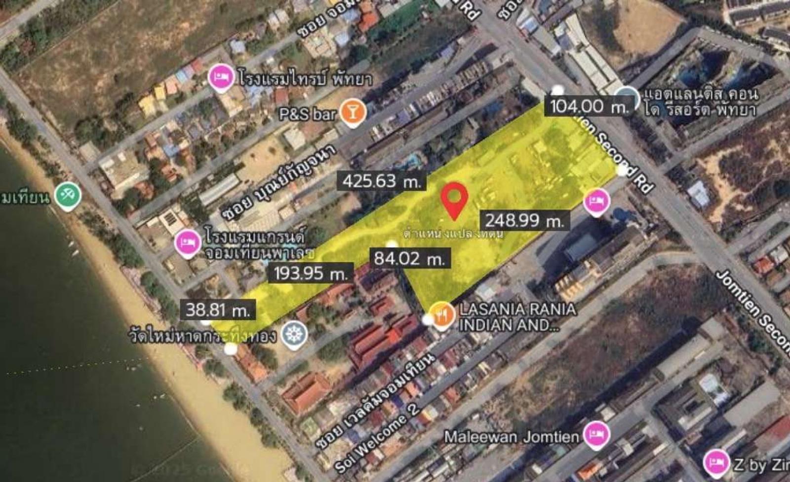 ที่ดินติดหาดนาจอมเทียน พัทยา 20 ไร่ / 20 ไร่ 2 งาน 70 ตร.วา (ขาย), 20 rai of beachfront land in Na Jomtien, Pattaya. / 70 Square Wa (FOR SALE) YEAN255